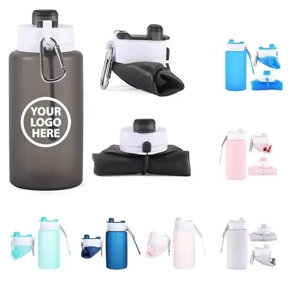 Collapsible Silicone Water Bottle with Spout and Carabiner -