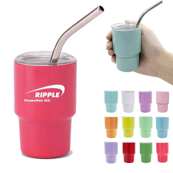 3oz. Mini Metal Tumbler Shot Glass with Lids and Straws
