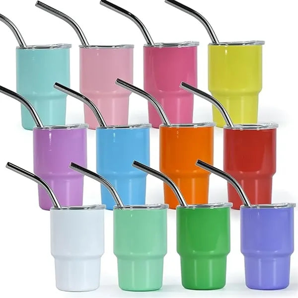 3oz. Mini Metal Tumbler Shot Glass with Lids and Straws