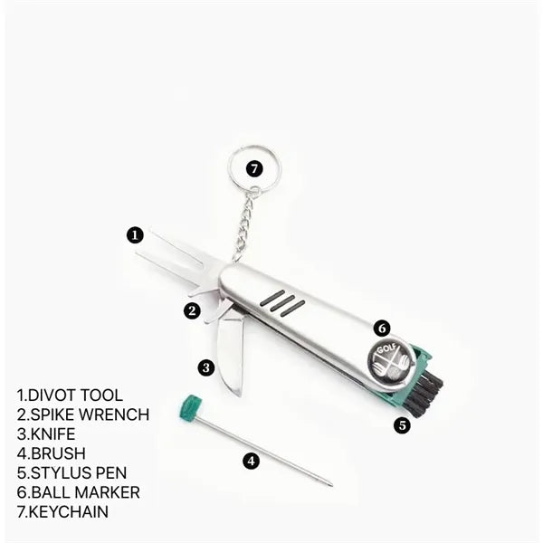 Foldable 6 In 1 Mutifunction Golf Tool W/Key Ring