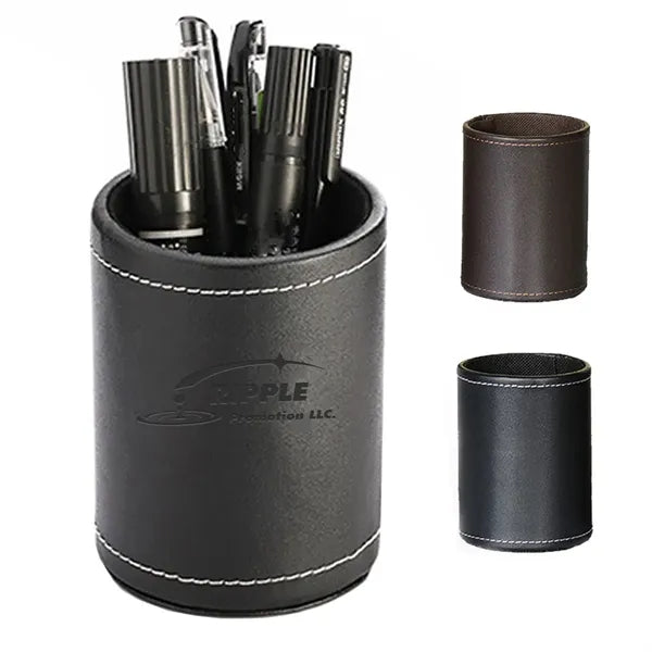Round Leather Pencil Pen Cup Stand Desk Organizer Desktop