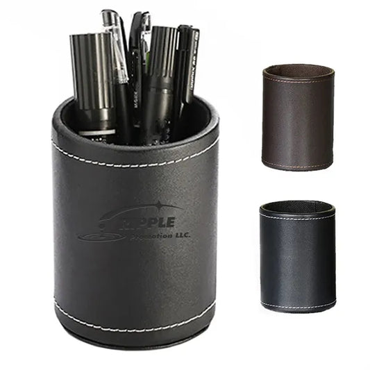 Round Leather Pencil Pen Cup Stand Desk Organizer Desktop