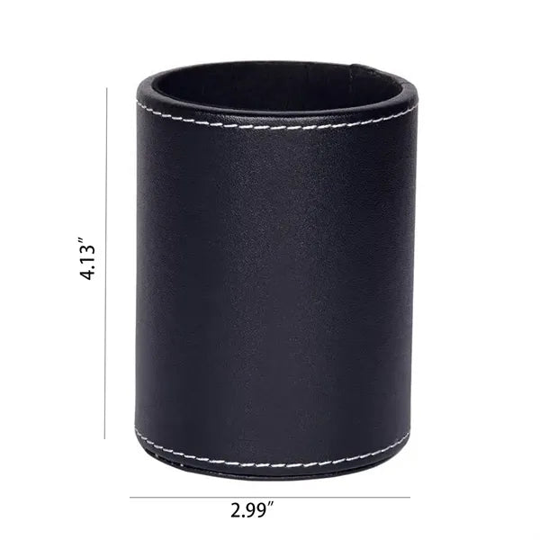 Round Leather Pencil Pen Cup Stand Desk Organizer Desktop