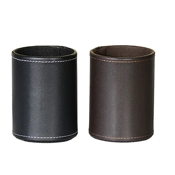 Round Leather Pencil Pen Cup Stand Desk Organizer Desktop