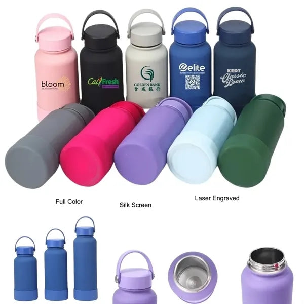 40 oz Insulated Water Bottle with Handle Lid and Rubber Boot