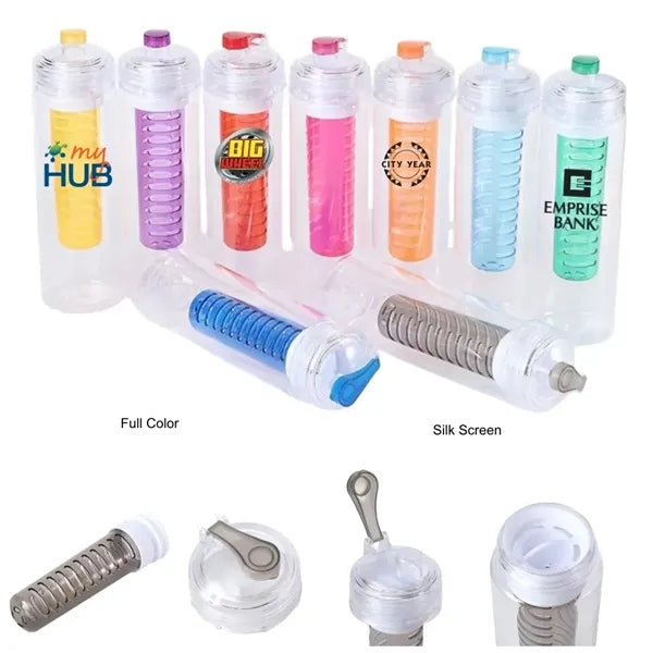 24 oz Plastic Fruit Infusion Water Bottle with Flip Top Lid