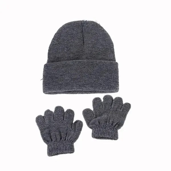 Kids Warm Cuff Beanie & Gloves Set - Cozy Winter Accessory