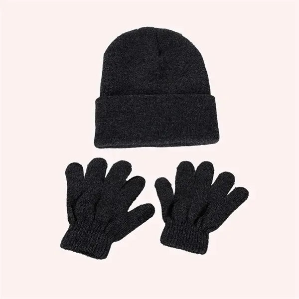 Kids Warm Cuff Beanie & Gloves Set - Cozy Winter Accessory