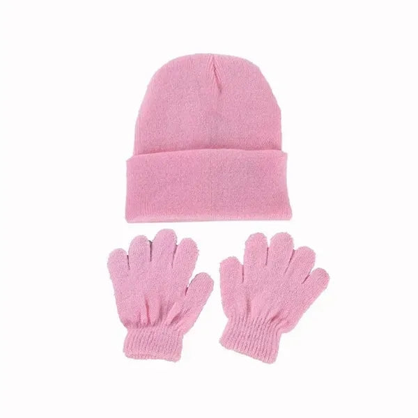Kids Warm Cuff Beanie & Gloves Set - Cozy Winter Accessory