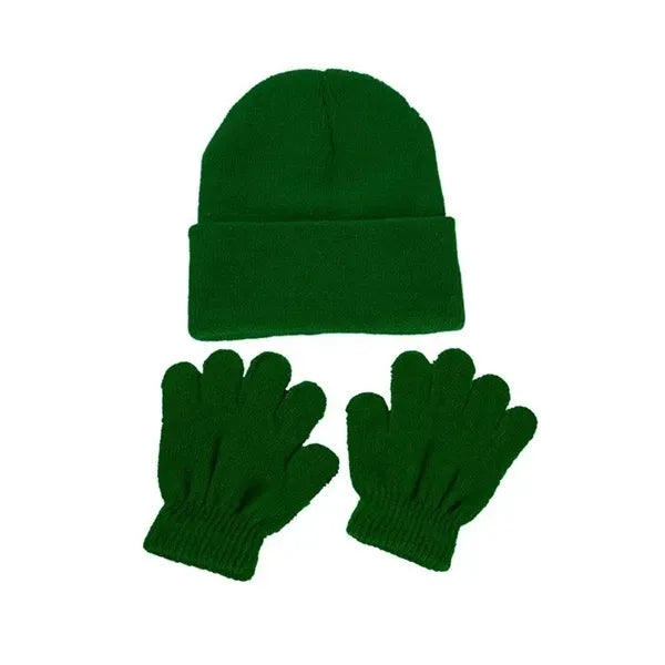 Kids Warm Cuff Beanie & Gloves Set - Cozy Winter Accessory