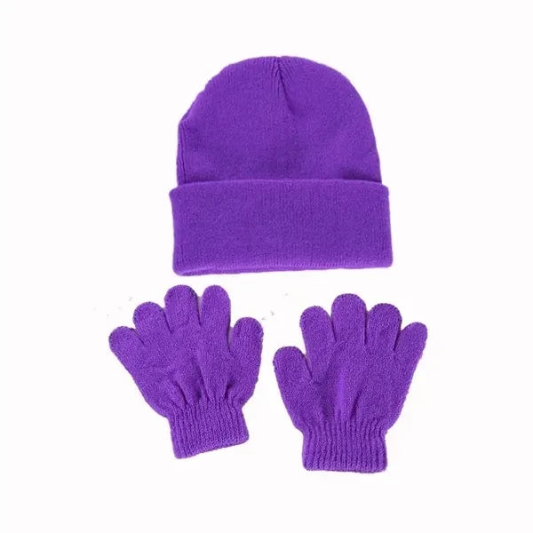 Kids Warm Cuff Beanie & Gloves Set - Cozy Winter Accessory