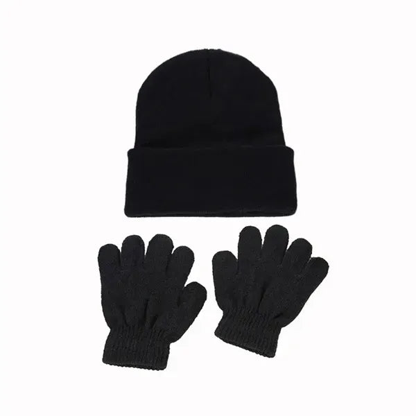 Kids Warm Cuff Beanie & Gloves Set - Cozy Winter Accessory