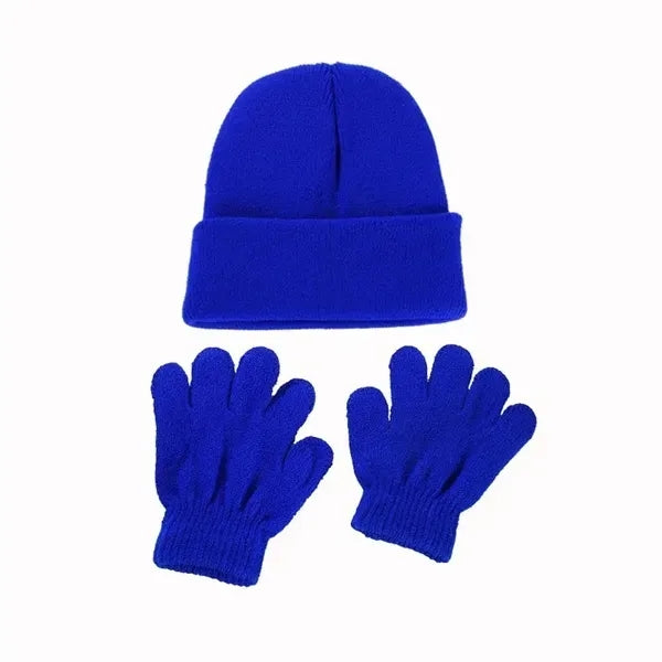 Kids Warm Cuff Beanie & Gloves Set - Cozy Winter Accessory