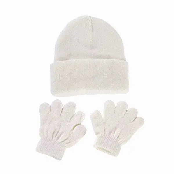 Kids Warm Cuff Beanie & Gloves Set - Cozy Winter Accessory