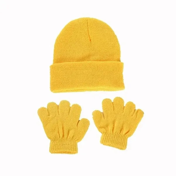 Kids Warm Cuff Beanie & Gloves Set - Cozy Winter Accessory