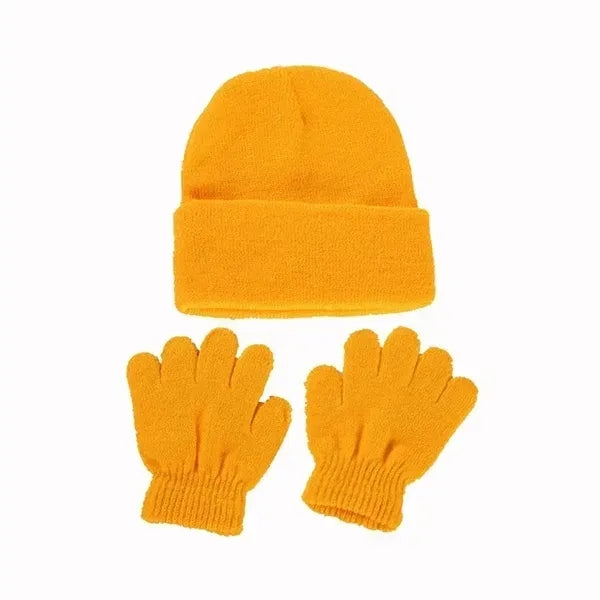 Kids Warm Cuff Beanie & Gloves Set - Cozy Winter Accessory