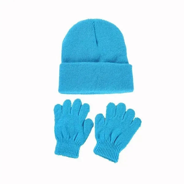 Kids Warm Cuff Beanie & Gloves Set - Cozy Winter Accessory