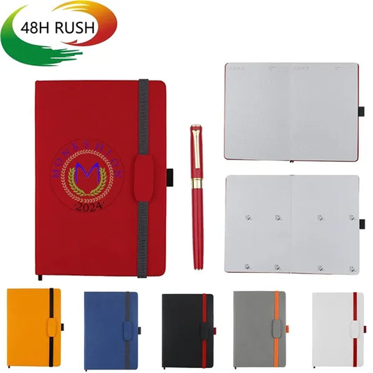Business PU Soft Leather A5 Notepad w/ Strap and Pen Set