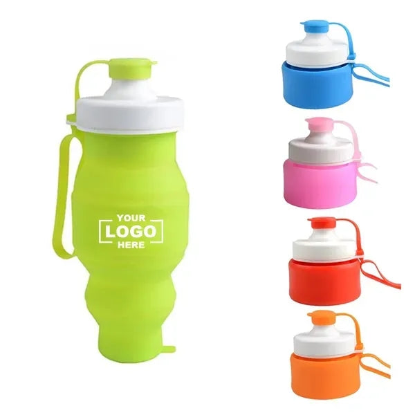 17.5oz Silicone Foldable Sports Water Bottle