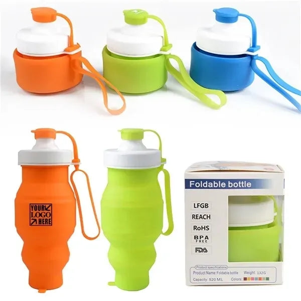 17.5oz Silicone Foldable Sports Water Bottle
