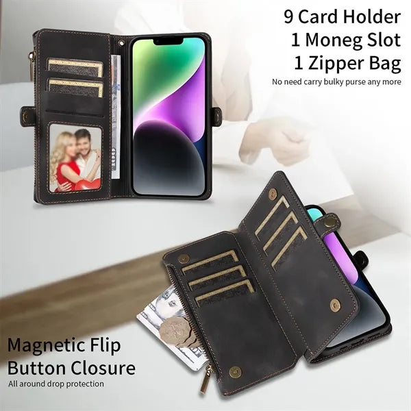 3 in 1 Leather Zipper Wallet Phone Case Card Pocket