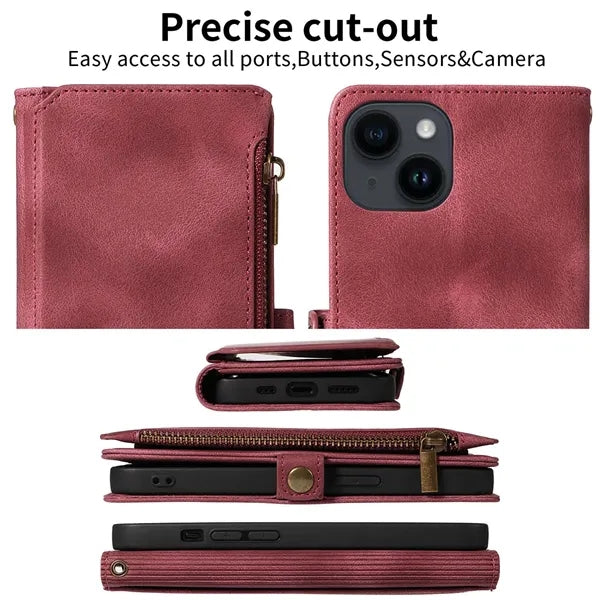 3 in 1 Leather Zipper Wallet Phone Case Card Pocket
