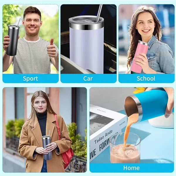 20oz. Stainless Steel Insulated Skinny Tumbler With Straws