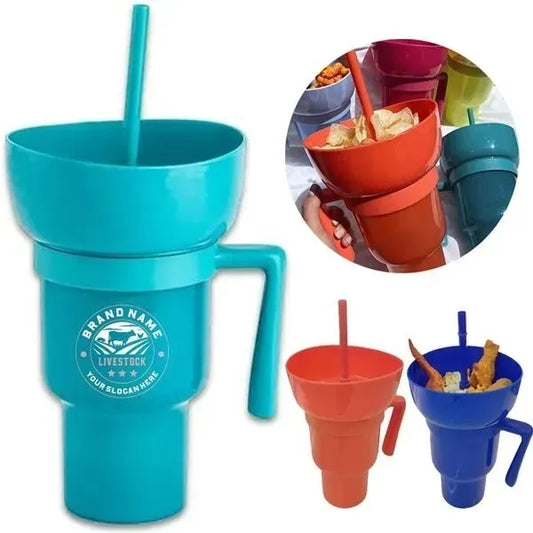 Snack Bowl Drink Cup 2-in-1 Dual Purpose Container with Lid