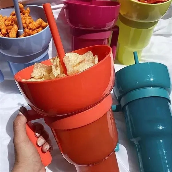 Snack Bowl Drink Cup 2-in-1 Dual Purpose Container with Lid