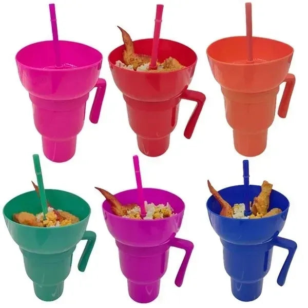 Snack Bowl Drink Cup 2-in-1 Dual Purpose Container with Lid