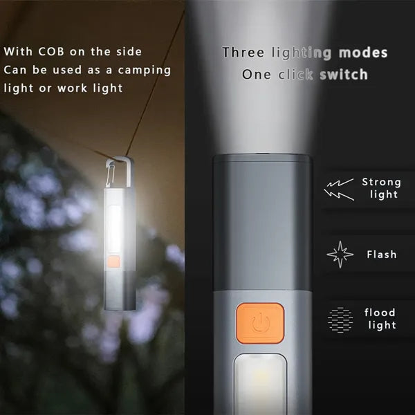 Rechargeable Bright LED Flashlight with Cob Work Light