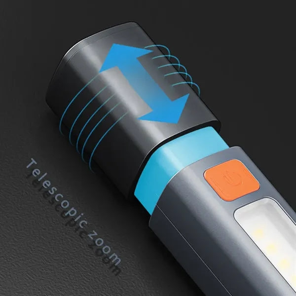 Rechargeable Bright LED Flashlight with Cob Work Light