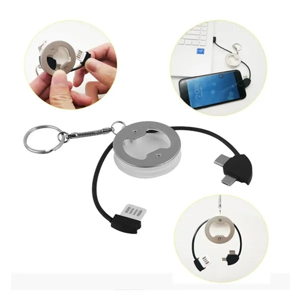 3 in 1 Charing Cable Keychain With Beer Opener