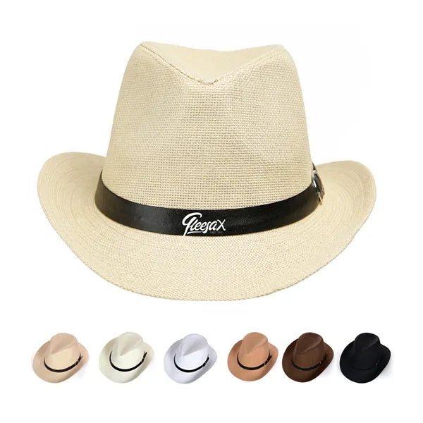 Country Western Wide Brim Straw Fedora Hat