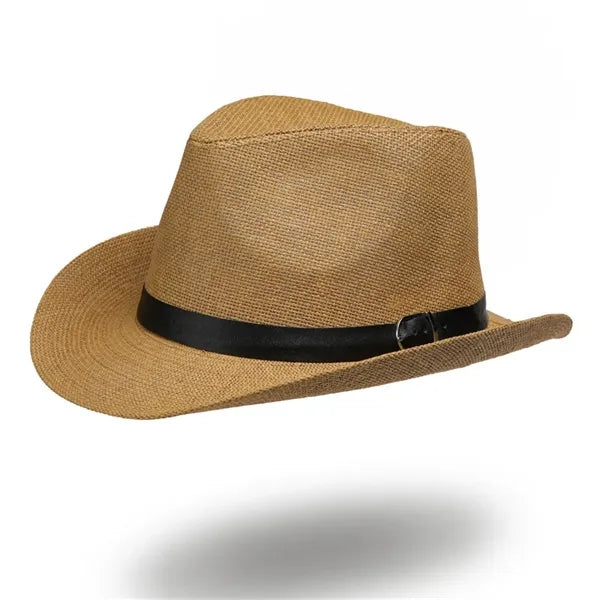 Country Western Wide Brim Straw Fedora Hat