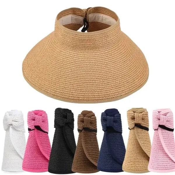 Wide Brim Roll-Up Straw Visor Hat
