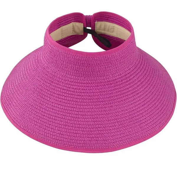 Wide Brim Roll-Up Straw Visor Hat