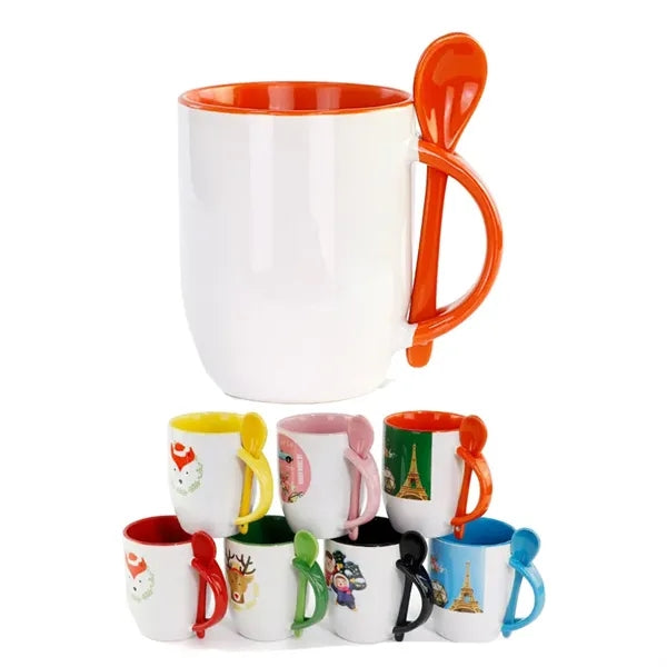 11oz Ceramic Coffee Mug With Handle & Spoon