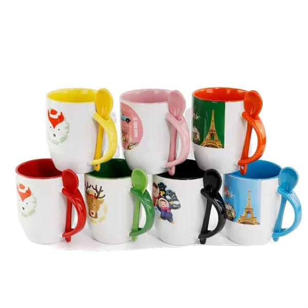 11oz Ceramic Coffee Mug With Handle & Spoon