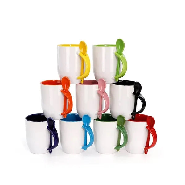 11oz Ceramic Coffee Mug With Handle & Spoon