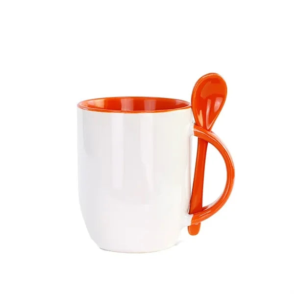 11oz Ceramic Coffee Mug With Handle & Spoon