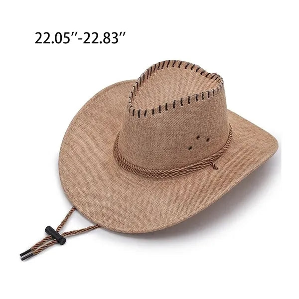 Outdoor Men's Beach Western Cowboy Wide Brim Linen Sun Hat