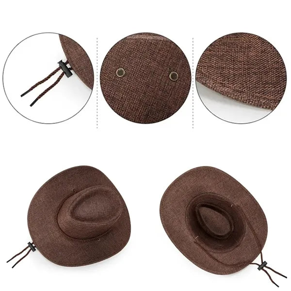 Outdoor Men's Beach Western Cowboy Wide Brim Linen Sun Hat