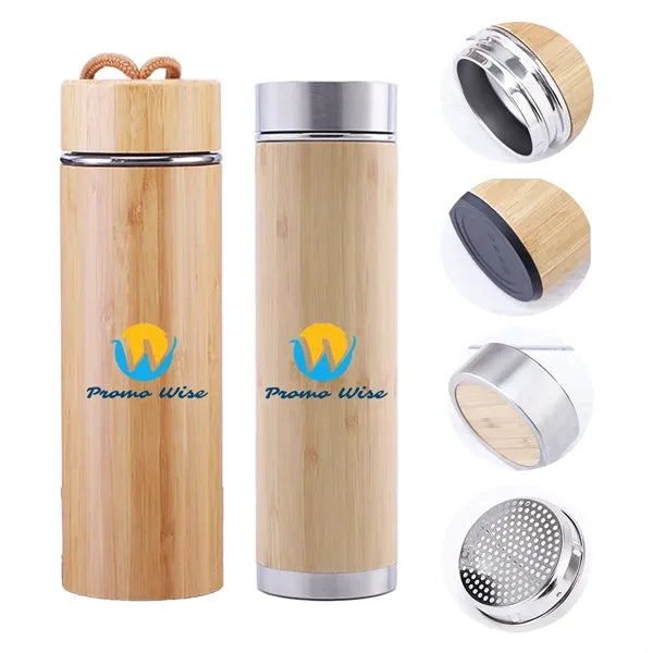 Eco-friendly Bamboo Thermos Insulated Bottle with Handle