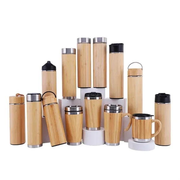 Eco-friendly Bamboo Thermos Insulated Bottle with Handle