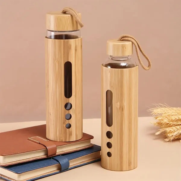 19 Oz Eco Bamboo Durable Glass Bottle with Handle Lids