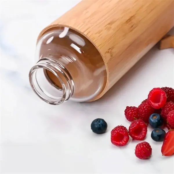 19 Oz Eco Bamboo Durable Glass Bottle with Handle Lids
