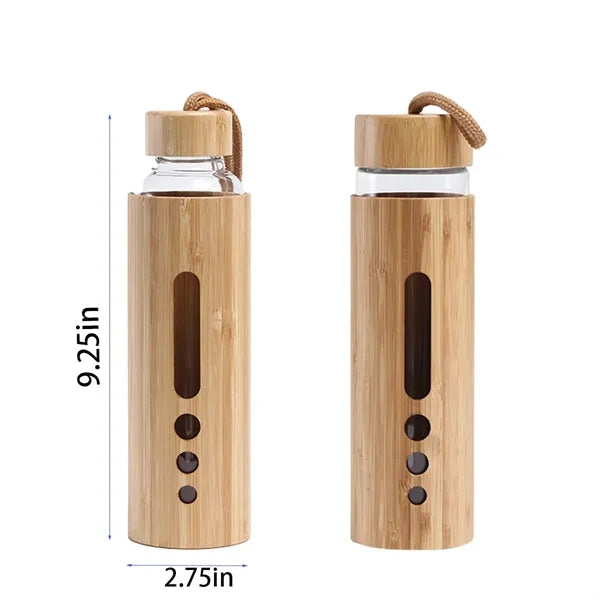 19 Oz Eco Bamboo Durable Glass Bottle with Handle Lids
