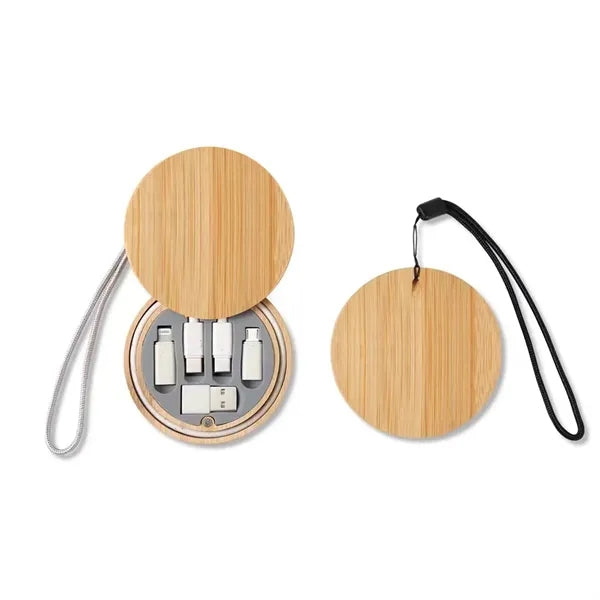 Round Bamboo Multi USB Charging Cable Kit