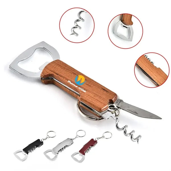 Eco-Friendly Multi Bamboo Bottle Opener Knife Keychain